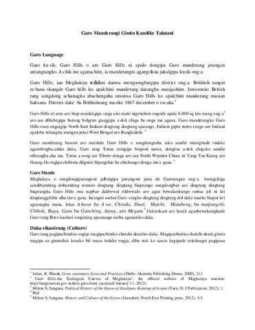 Garo Hills aro Garo Manderang 